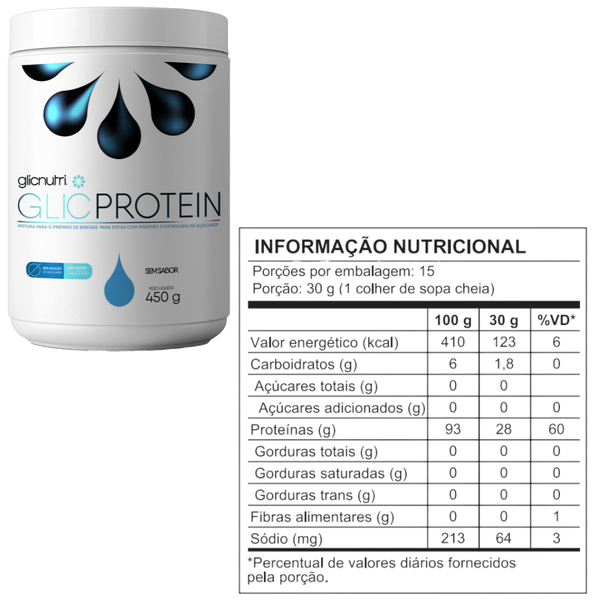 GlicProtein 450g Isolado Zero lactose LowCarb e Zero Açucar